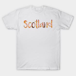 SCOTLAND, Red, Yellow, Black and White Tartan Style Design T-Shirt
